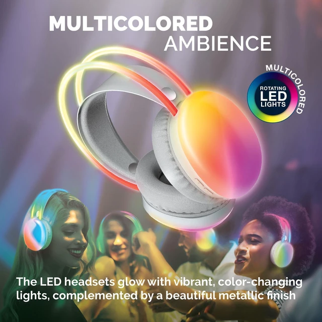 Alt view image 4 of 6 - Wireless Silent Disco Headphones, Multicolor LED Lights, Bluetooth 5.0, Up to 10 Hours of Playtime, 4 Pack
