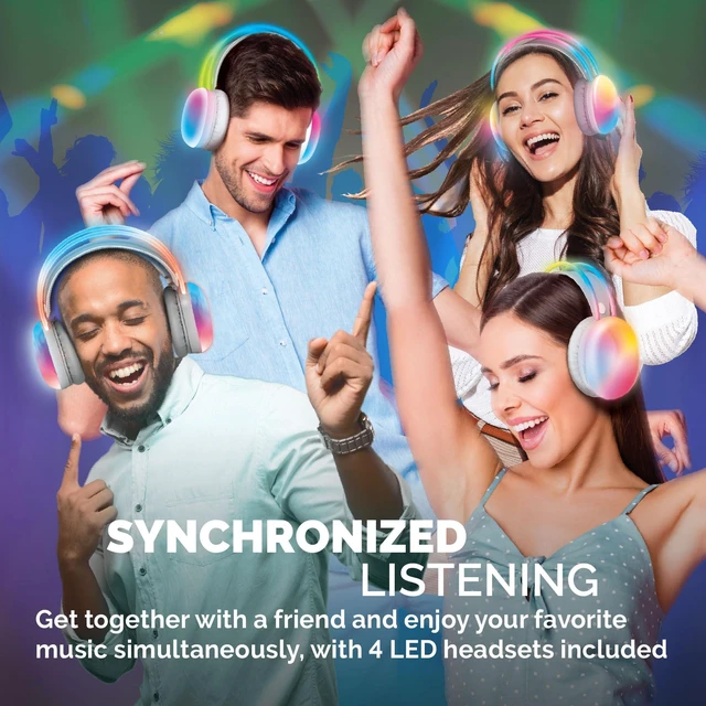 Alt view image 6 of 6 - Wireless Silent Disco Headphones, Multicolor LED Lights, Bluetooth 5.0, Up to 10 Hours of Playtime, 4 Pack