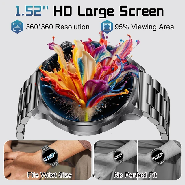 Alt view image 4 of 7 - Military Smart Watch for Men 1000mAh Battery 1.52" HD Screen IP68 Waterproof, Bluetooth Call, 100+ Sports Modes, Sleep/Health Monitoring, Compatible iOS Android, Black