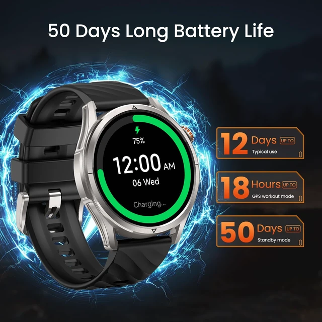 Alt view image 6 of 6 - Magic R10 Rugged Smart Watch with GPS, 5 ATM & IP69K Waterproof 1.43" AMOLED Display Fitness Smartwatch, 50-Day Battery Life, 180 Sport Modes, Heart Rate/Sleep Tracker for Android & iPhone
