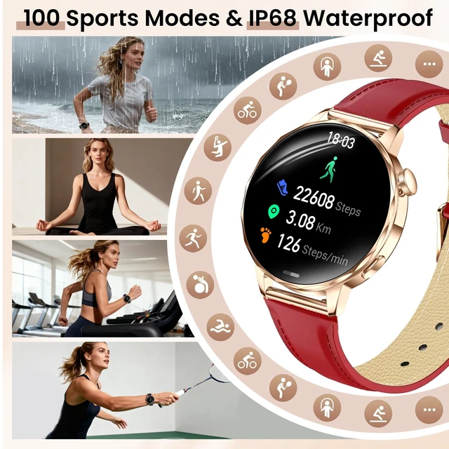 Alt view image 5 of 7 - Smart Watches for Women, 1.27'' Smart Watch (Answer/Make Calls) Compatible with iPhone/Android Phones, IP68 Waterproof Fitness Tracker Watch with Sleep Monitor,100+ Sports Modes (Red)