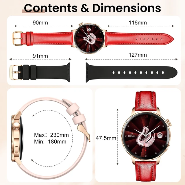 Alt view image 7 of 7 - Smart Watches for Women, 1.27'' Smart Watch (Answer/Make Calls) Compatible with iPhone/Android Phones, IP68 Waterproof Fitness Tracker Watch with Sleep Monitor,100+ Sports Modes (Red)