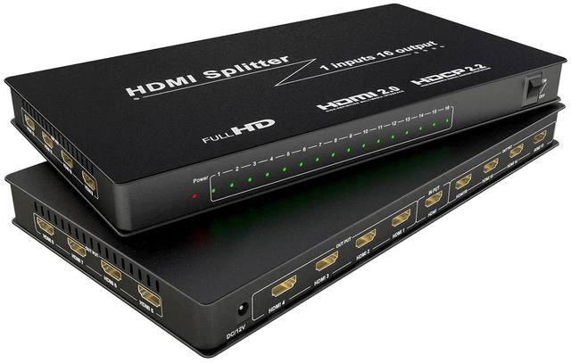 Main image of 1x16 HDMI Splitter 16 Port 4K@60Hz Video Distributor 1 in 16 Out, 18Gbps, HDCP 2.2, 3D/Dolby Audio, Long-Distance Signal Amplification