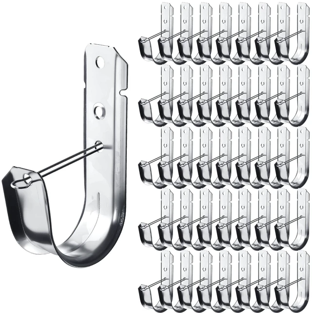 Main image of 2-Inch 100 Pcs Cable Support, J Hooks Heavy Duty Galvanized Steel Cable Hooks Wire Management J Hooks for Attaching Wall Mounting to Vertical Surfaces, Silver
