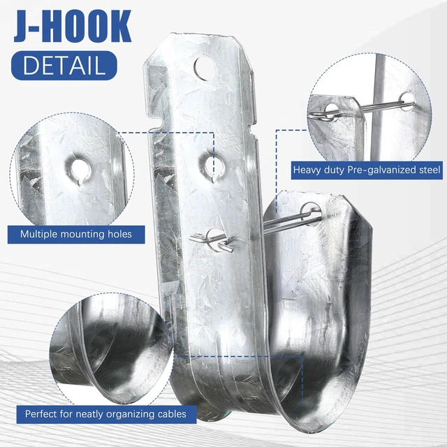 Alt view image 3 of 7 - 2-Inch 100 Pcs Cable Support, J Hooks Heavy Duty Galvanized Steel Cable Hooks Wire Management J Hooks for Attaching Wall Mounting to Vertical Surfaces, Silver