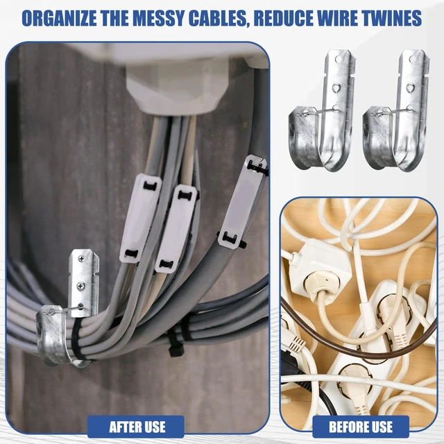 Alt view image 6 of 7 - 2-Inch 100 Pcs Cable Support, J Hooks Heavy Duty Galvanized Steel Cable Hooks Wire Management J Hooks for Attaching Wall Mounting to Vertical Surfaces, Silver