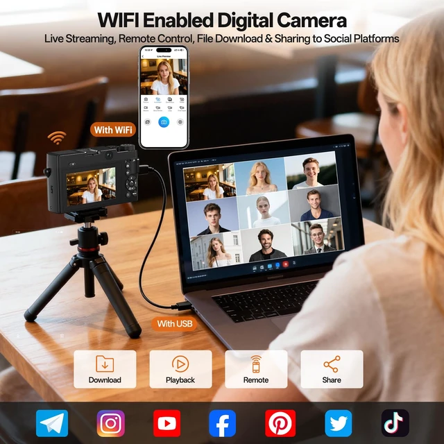 Alt view image 7 of 7 - 5K 75 MP Digital Camera for Photography with 18X Zoom, 64GB, UHD Dual Lens WiFi Autofocus Vlogging Camera, Compact Point and Shoot Travel Cameras for Beginner and Teen, 1 Charge for 2 Batteries, Gift
