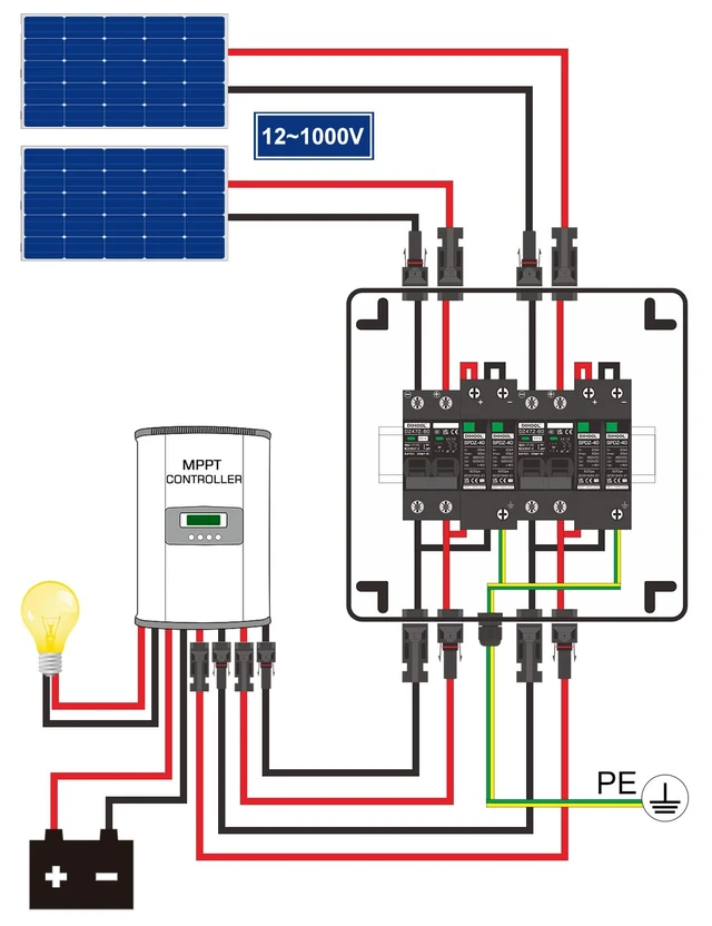 Alt view image 2 of 7 - Solar Disconnect Switch 40Amp DC Circuit Breaker with Surge Protector PV Combiner Box for Solar Panel 2 in 2 Out