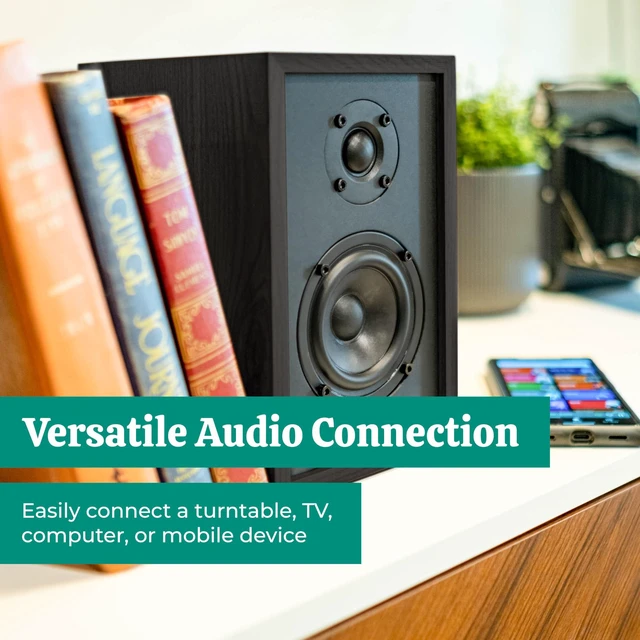 Alt view image 3 of 7 - Berkeley 2.0 Stereo Powered Bookshelf Speakers with Built-in Amplifier and 3" Drivers for Turntable, TV, PC and Wireless Music Streaming Featuring Bluetooth 5, RCA and Aux (EB20B)