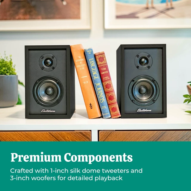 Alt view image 4 of 7 - Berkeley 2.0 Stereo Powered Bookshelf Speakers with Built-in Amplifier and 3" Drivers for Turntable, TV, PC and Wireless Music Streaming Featuring Bluetooth 5, RCA and Aux (EB20B)
