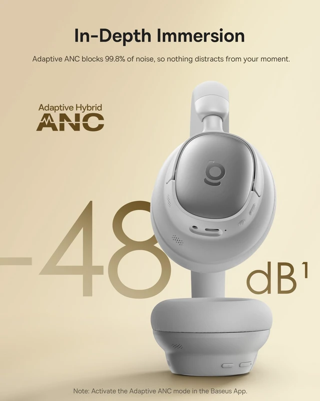 Alt view image 7 of 7 - Bowie MH1 Adaptive Active Noise Cancelling Headphones, Real-Time Adaptive Hybrid ANC, SuperBass 2.0, LDAC Hi-Res Sound, 80H Playtime, Comfortable Fit, Clear Calls, Bluetooth 6.0 -Frosted Gray