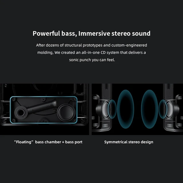 Alt view image 2 of 7 - FIIO Beatbox All-in-One CD Player Boombox, HiFi Stereo Bluetooth Speaker with LDAC, USB CD Ripping, FM Radio, AUX Input, Rechargeable Battery & Customizable Magnetic Faceplate Design (White)