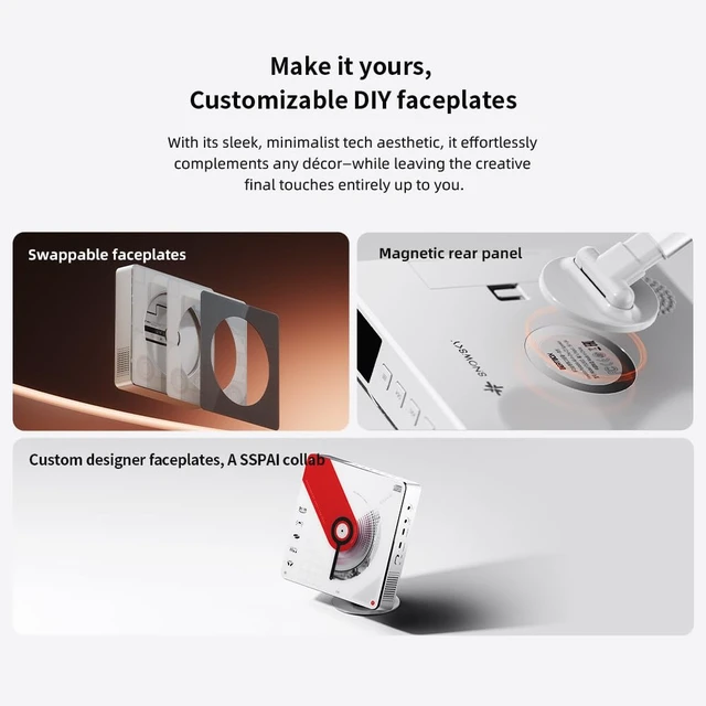 Alt view image 5 of 7 - FIIO Beatbox All-in-One CD Player Boombox, HiFi Stereo Bluetooth Speaker with LDAC, USB CD Ripping, FM Radio, AUX Input, Rechargeable Battery & Customizable Magnetic Faceplate Design (White)