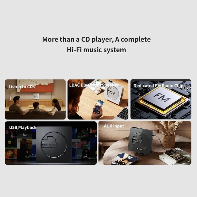 Alt view image 6 of 7 - FIIO Beatbox All-in-One CD Player Boombox, HiFi Stereo Bluetooth Speaker with LDAC, USB CD Ripping, FM Radio, AUX Input, Rechargeable Battery & Customizable Magnetic Faceplate Design (White)