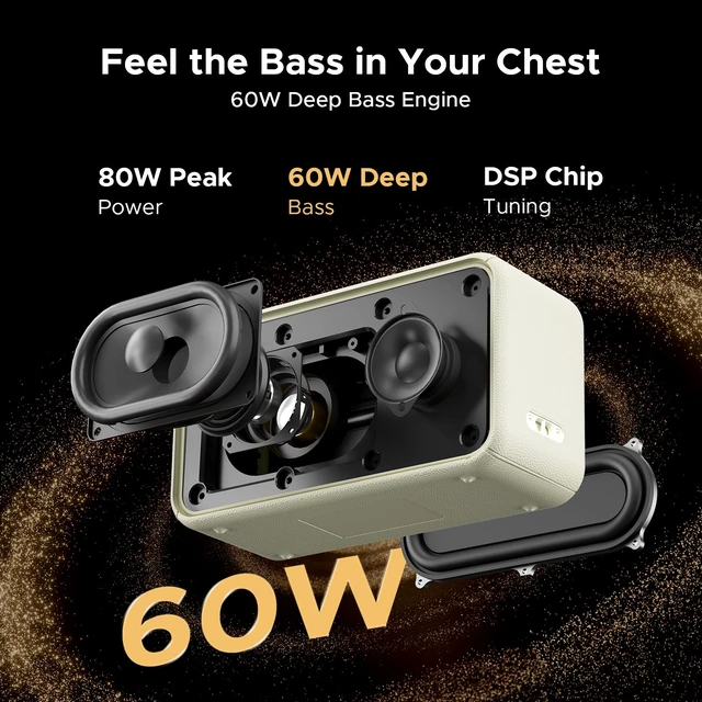 Alt view image 3 of 7 - FIELDECHO Waterproof Portable Bluetooth Speaker, 19H Playtime IP67 Waterproof, Deep Bass, Bluetooth 5.3, TWS Stereo, USB/TF/AUX, 80W Wireless Speaker for Party/Home/Outdoors/Travel-White