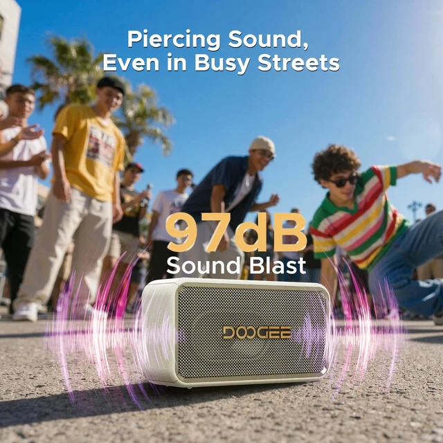 Alt view image 5 of 7 - FIELDECHO Waterproof Portable Bluetooth Speaker, 19H Playtime IP67 Waterproof, Deep Bass, Bluetooth 5.3, TWS Stereo, USB/TF/AUX, 80W Wireless Speaker for Party/Home/Outdoors/Travel-White