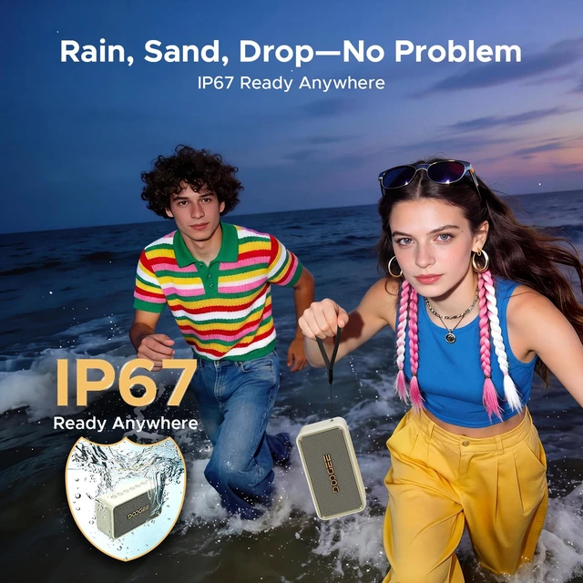 Alt view image 6 of 7 - FIELDECHO Waterproof Portable Bluetooth Speaker, 19H Playtime IP67 Waterproof, Deep Bass, Bluetooth 5.3, TWS Stereo, USB/TF/AUX, 80W Wireless Speaker for Party/Home/Outdoors/Travel-White