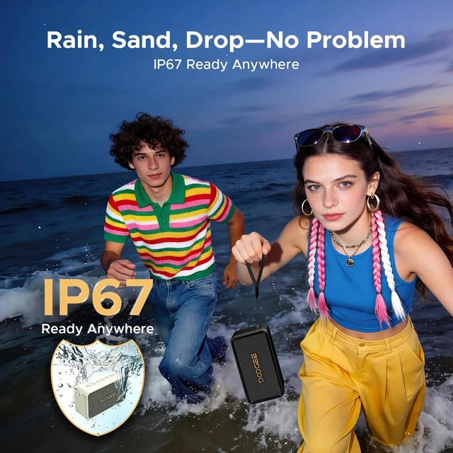 Alt view image 6 of 7 - FIELDECHO Waterproof Portable Bluetooth Speaker, 19H Playtime IP67 Waterproof, Deep Bass, Bluetooth 5.3, TWS Stereo, USB/TF/AUX, 80W Wireless Speaker for Party/Home/Outdoors/Travel-Black