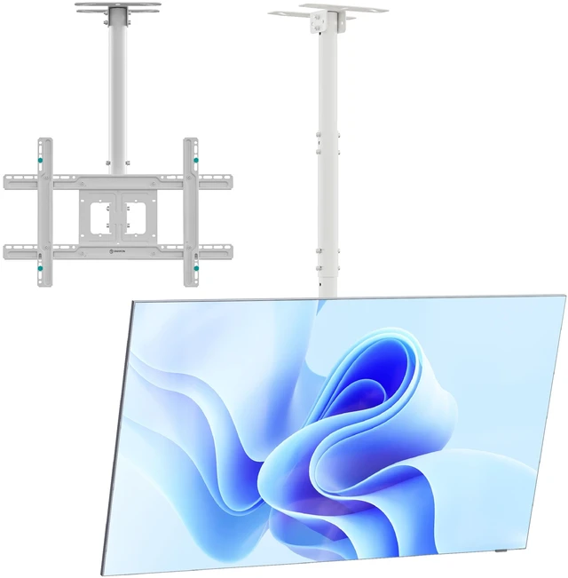 Main image of Ceiling TV Mount 32-80 Inch, max 150 lbs, max VESA 600x400, White Drop down ceiling TV bracket with 28.2-62.4" height adjustment, swivel, tilt; wall/ceiling setup for home theater &