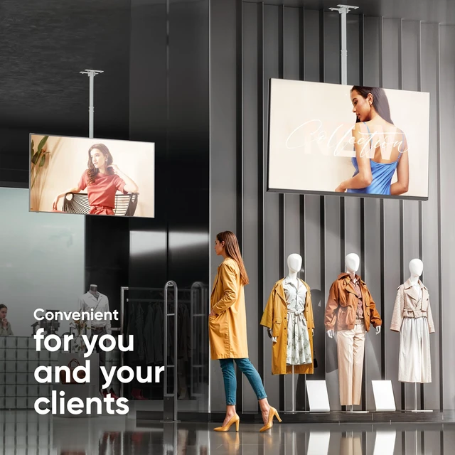 Alt view image 3 of 7 - Ceiling TV Mount 32-80 Inch, max 150 lbs, max VESA 600x400, White Drop down ceiling TV bracket with 28.2-62.4" height adjustment, swivel, tilt; wall/ceiling setup for home theater &