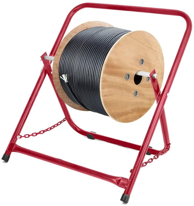 Main image of Single Axle Cable Reel Caddy Industrial Steel Wire Dispenser with Adjustable Spindle Holds Reels Up to 20 in Diameter & 100 lb Portable Design Red