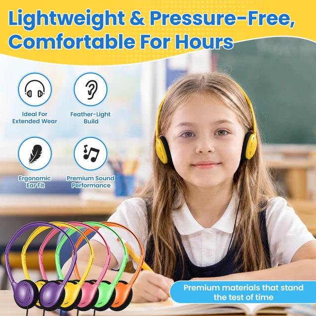 Alt view image 6 of 7 - USB-C Headphones Bulk 30 Pack for Classroom, Multi Color For Kids & Teens, Smartphone Compatible, USB Type-C, School Use