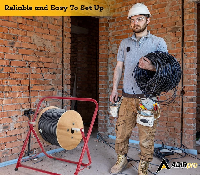 Alt view image 4 of 7 - Single Axle Cable Reel Caddy Industrial Steel Wire Dispenser with Adjustable Spindle Holds Reels Up to 20 in Diameter & 100 lb Portable Design Red