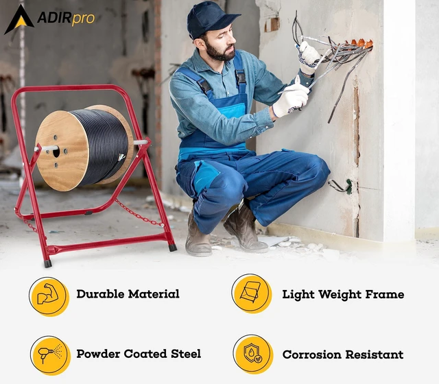 Alt view image 5 of 7 - Single Axle Cable Reel Caddy Industrial Steel Wire Dispenser with Adjustable Spindle Holds Reels Up to 20 in Diameter & 100 lb Portable Design Red