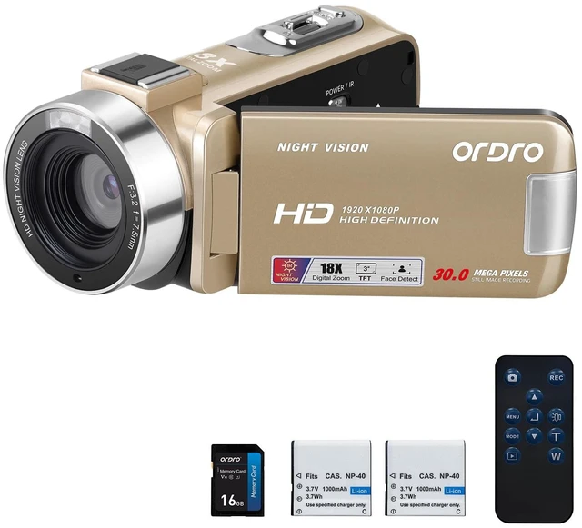 Main image of B320 1080P 30FPS Video Camera Recorder, Full HD 30MP 18X Digital Zoom Camcorder, YouTube Vlogging Camera Infrared Night Vision, 3.0 Inch Flip Screen, 2 Batteries, Remote Control (Gold)