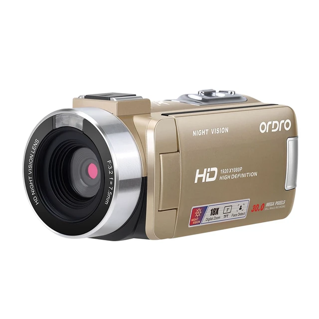 Alt view image 2 of 6 - B320 1080P 30FPS Video Camera Recorder, Full HD 30MP 18X Digital Zoom Camcorder, YouTube Vlogging Camera Infrared Night Vision, 3.0 Inch Flip Screen, 2 Batteries, Remote Control (Gold)