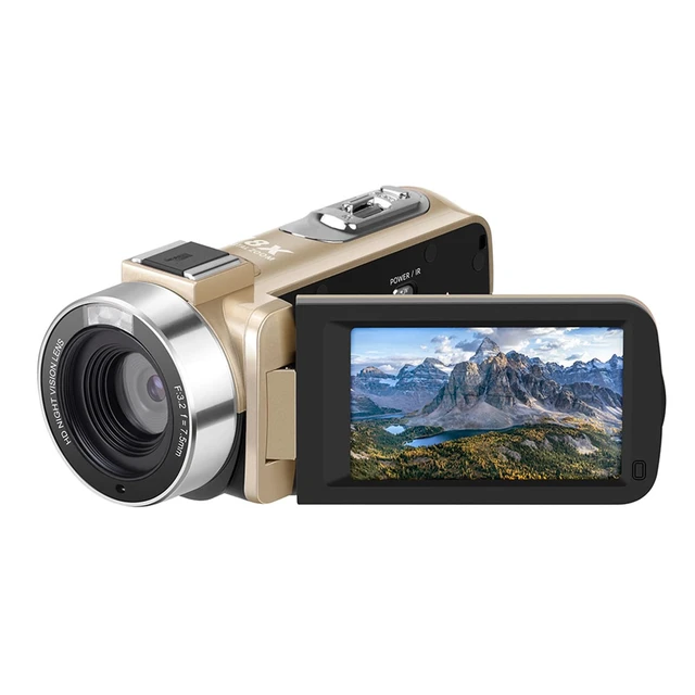 Alt view image 4 of 6 - B320 1080P 30FPS Video Camera Recorder, Full HD 30MP 18X Digital Zoom Camcorder, YouTube Vlogging Camera Infrared Night Vision, 3.0 Inch Flip Screen, 2 Batteries, Remote Control (Gold)
