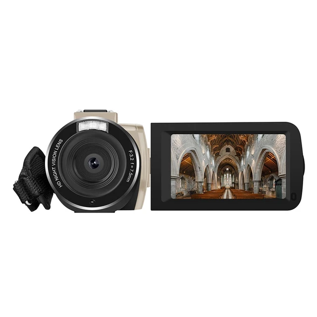 Alt view image 5 of 6 - B320 1080P 30FPS Video Camera Recorder, Full HD 30MP 18X Digital Zoom Camcorder, YouTube Vlogging Camera Infrared Night Vision, 3.0 Inch Flip Screen, 2 Batteries, Remote Control (Gold)