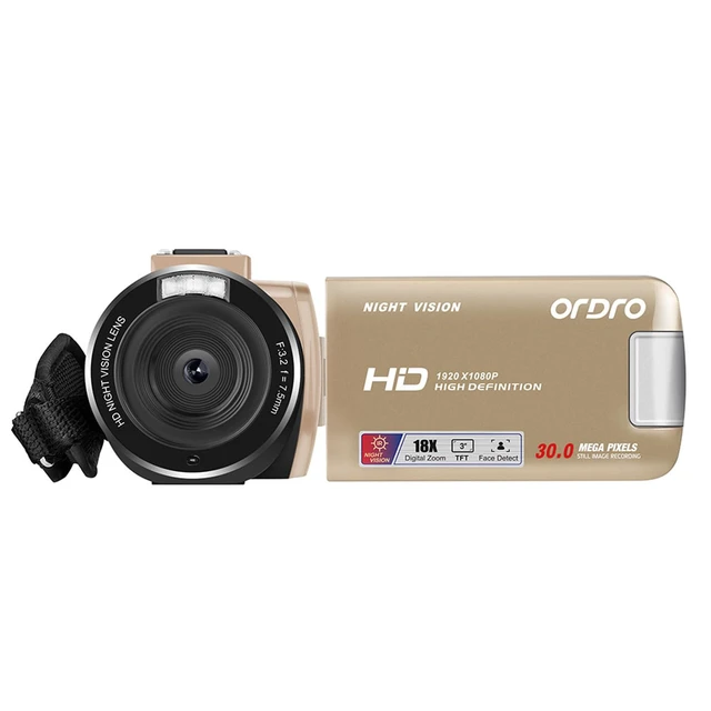 Alt view image 6 of 6 - B320 1080P 30FPS Video Camera Recorder, Full HD 30MP 18X Digital Zoom Camcorder, YouTube Vlogging Camera Infrared Night Vision, 3.0 Inch Flip Screen, 2 Batteries, Remote Control (Gold)