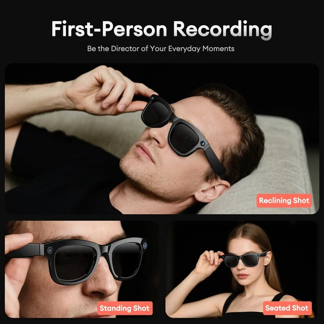 Alt view image 3 of 7 - AI Smart Glasses with Camera, 1080P HD Bluetooth Translation Camera Glasses Dual Mic ENC Noise Reduction, Blue Light Filtering Lenses, Real Time Translation Glasses for Men & Women, Travel, Work, Vlog