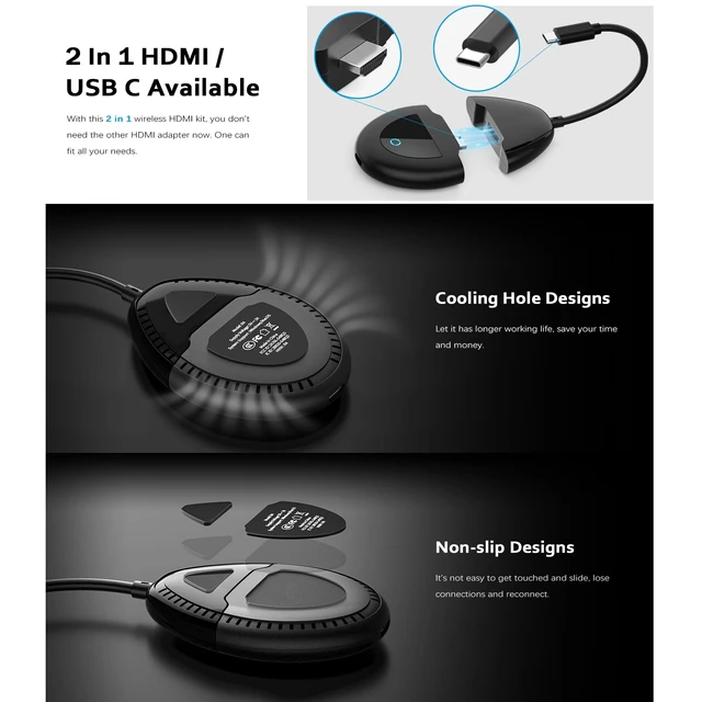 Alt view image 3 of 4 - Wireless HDMI Transmitter, USB C & HDMI Dual Transmit Ports, 2.4/5G Streaming Smooth Video/Audio Extender 165FT/50M for Mac, Cable Box,Phone, Laptop,Blu-ray (TX)