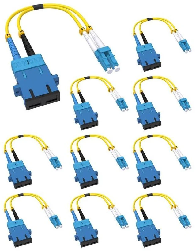 Main image of 10 Pack Fiber Optic Adapter Cable, SC Female to LC Male, OS1/OS2 10GB OS1/OS2 Singlemode Hybrid Coupler Converter Dongle, 1 FT, for Fiber Optic Network Use