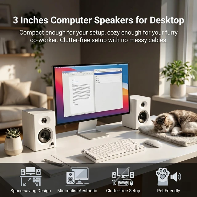 Alt view image 7 of 7 - 4-Inch Powered Bluetooth Bookshelf Speakers, White 60W Active Home Audio System w/ Wooden Enclosure & Remote, for TV, Turntable, Record Player, Computer, PC, RCA/AUX Input