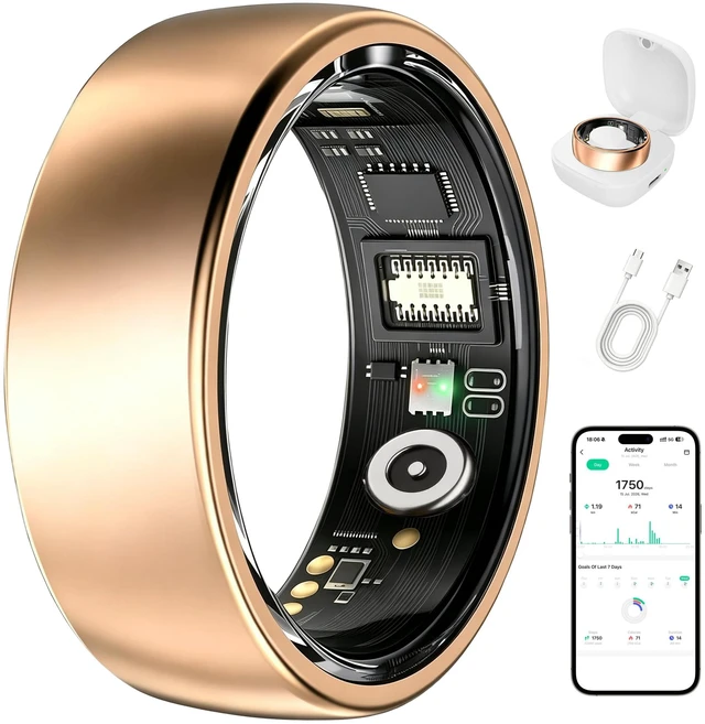 Main image of Smart Ring Health Tracker for Women & Men, Stress & Sleep Monitor, Heart Rate & Step Tracker, No Subscription Required, iOS/Android Compatible (Rose Gold, 6)