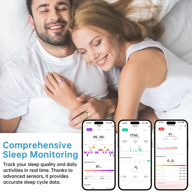 Alt view image 3 of 6 - Smart Ring Health Tracker for Women & Men, Stress & Sleep Monitor, Heart Rate & Step Tracker, No Subscription Required, iOS/Android Compatible (Rose Gold, 6)