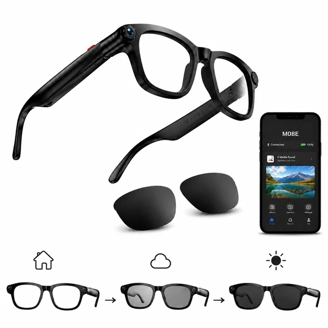 Main image of AI Smart Glasses with Camera,4K HD Camera Glasses with Ai Assistant Video Recording Sunglasses with Real-Time Translation, Object Recognition, Open Ear Speaker, Photochromic Lens for Men Women