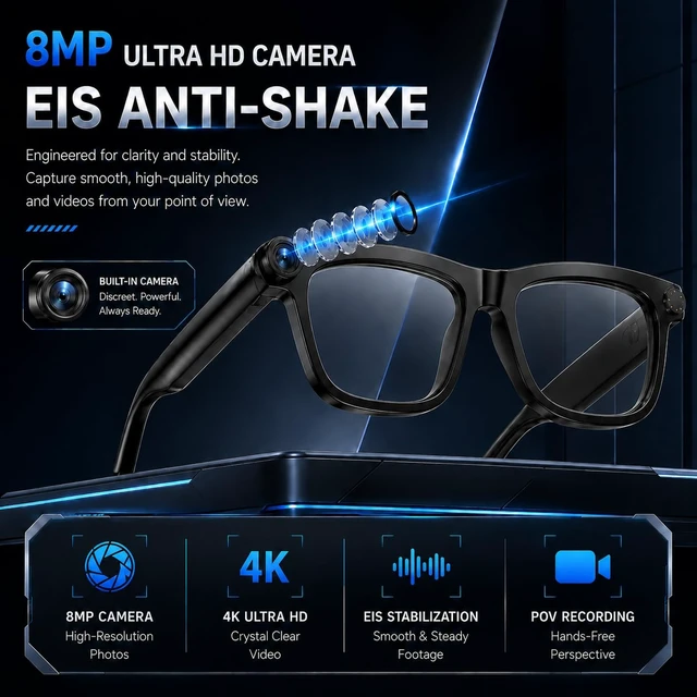 Alt view image 2 of 7 - AI Smart Glasses with Camera,4K HD Camera Glasses with Ai Assistant Video Recording Sunglasses with Real-Time Translation, Object Recognition, Open Ear Speaker, Photochromic Lens for Men Women