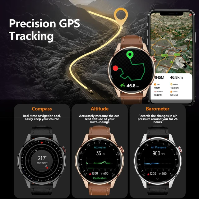 Alt view image 2 of 7 - Smart Watch for Men Built-in GPS(Answer/Make Call/Text), 1.46" AI Smartwatch for Android Phones/iPhone, 100+ Sport Mode Fitness Tracker with Health/Sleep Monitor, Compass/Barometer/Altitude(2 Straps)