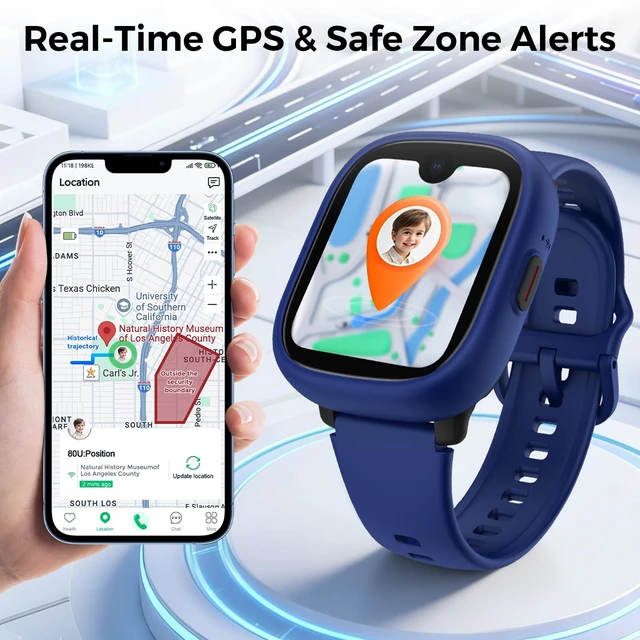 Alt view image 4 of 7 - Kids Smart Watch with SIM Card Slot, GPS Tracker, Call & Video Call, Real-Time Location, Safe Zone Alert, Parental Control, School Mode, Gift for Boys Girls Age 3-15 (Blue)