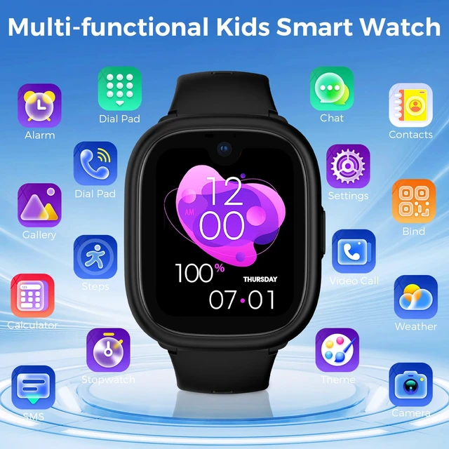 Alt view image 2 of 7 - Kids Smart Watch with SIM Card Slot, GPS Tracker, Call & Video Call, Real-Time Location, Safe Zone Alert, Parental Control, School Mode, Gift for Boys Girls Age 3-15(Black)