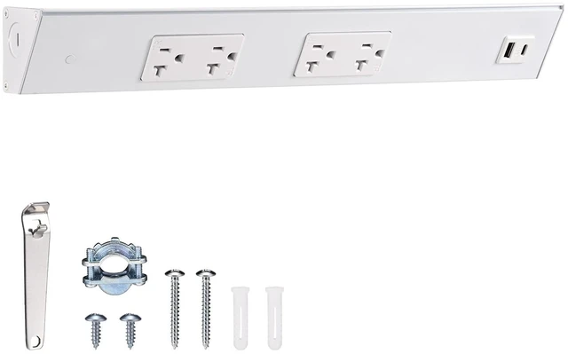 Main image of 16 inch Hardwired Power Strip with 4 Tamper Resistant Outlets and 2 Type A USB, White