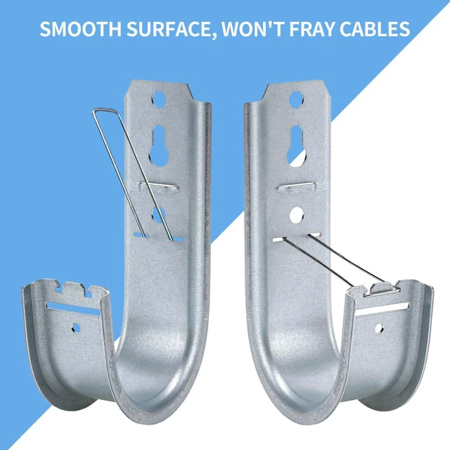 Alt view image 6 of 7 - 100 Pack 2-Inch Galvanized Steel Cable Support J-Hooks With Retainer Clips, Heavy Duty, Wall Mount Cable Management, For Structured Cabling & Organization