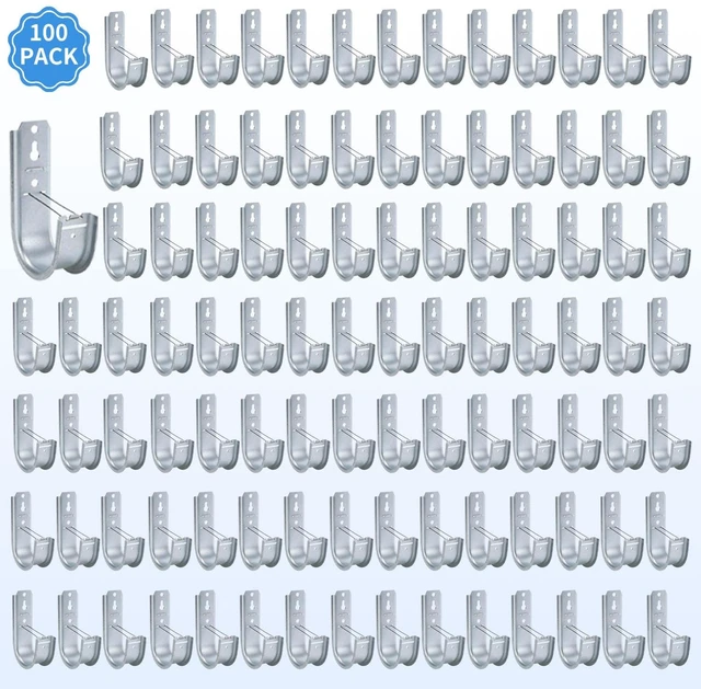 Alt view image 3 of 7 - 100 Pack 2-Inch Galvanized Steel Cable Support J-Hooks With Retainer Clips, Heavy Duty, Wall Mount Cable Management, For Structured Cabling & Organization