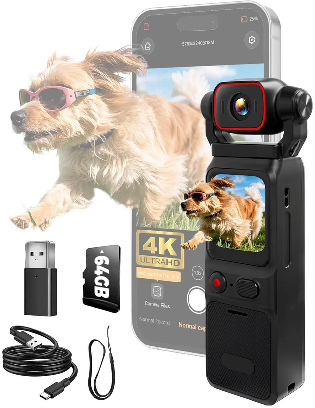Main image of 4K Vlogging Camera, Portable Pocket Camera (WiFi & 64GB Card) 3000mAh Battery, 1.69" Display, 6-Axis Stabilizer & EIS, 150° Wide-Angle Body Cam for Travel YouTube & TikTok