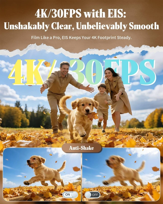 Alt view image 2 of 7 - 4K Vlogging Camera, Portable Pocket Camera (WiFi & 64GB Card) 3000mAh Battery, 1.69" Display, 6-Axis Stabilizer & EIS, 150° Wide-Angle Body Cam for Travel YouTube & TikTok