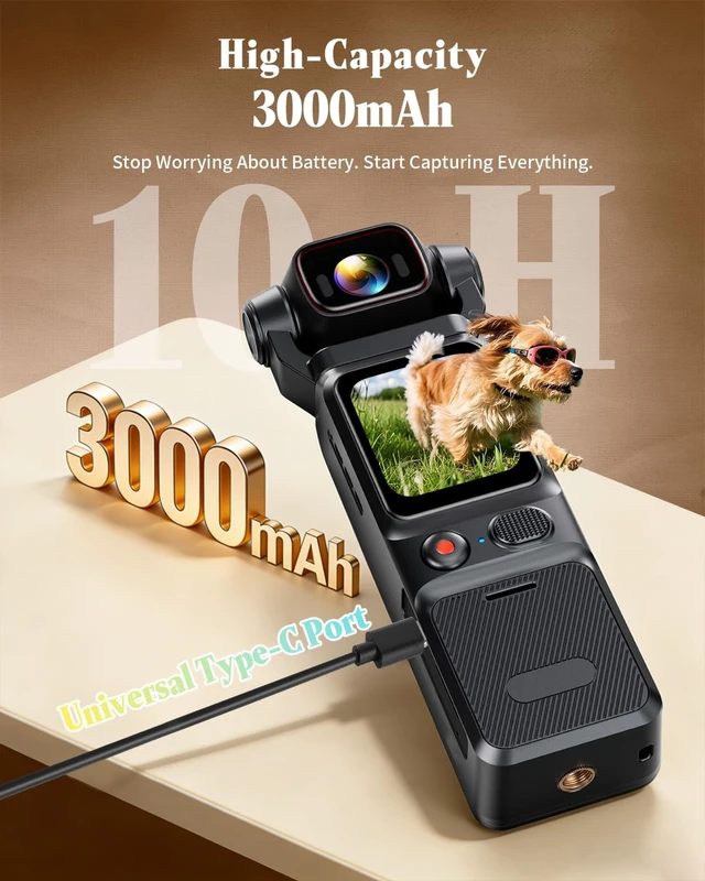 Alt view image 5 of 7 - 4K Vlogging Camera, Portable Pocket Camera (WiFi & 64GB Card) 3000mAh Battery, 1.69" Display, 6-Axis Stabilizer & EIS, 150° Wide-Angle Body Cam for Travel YouTube & TikTok